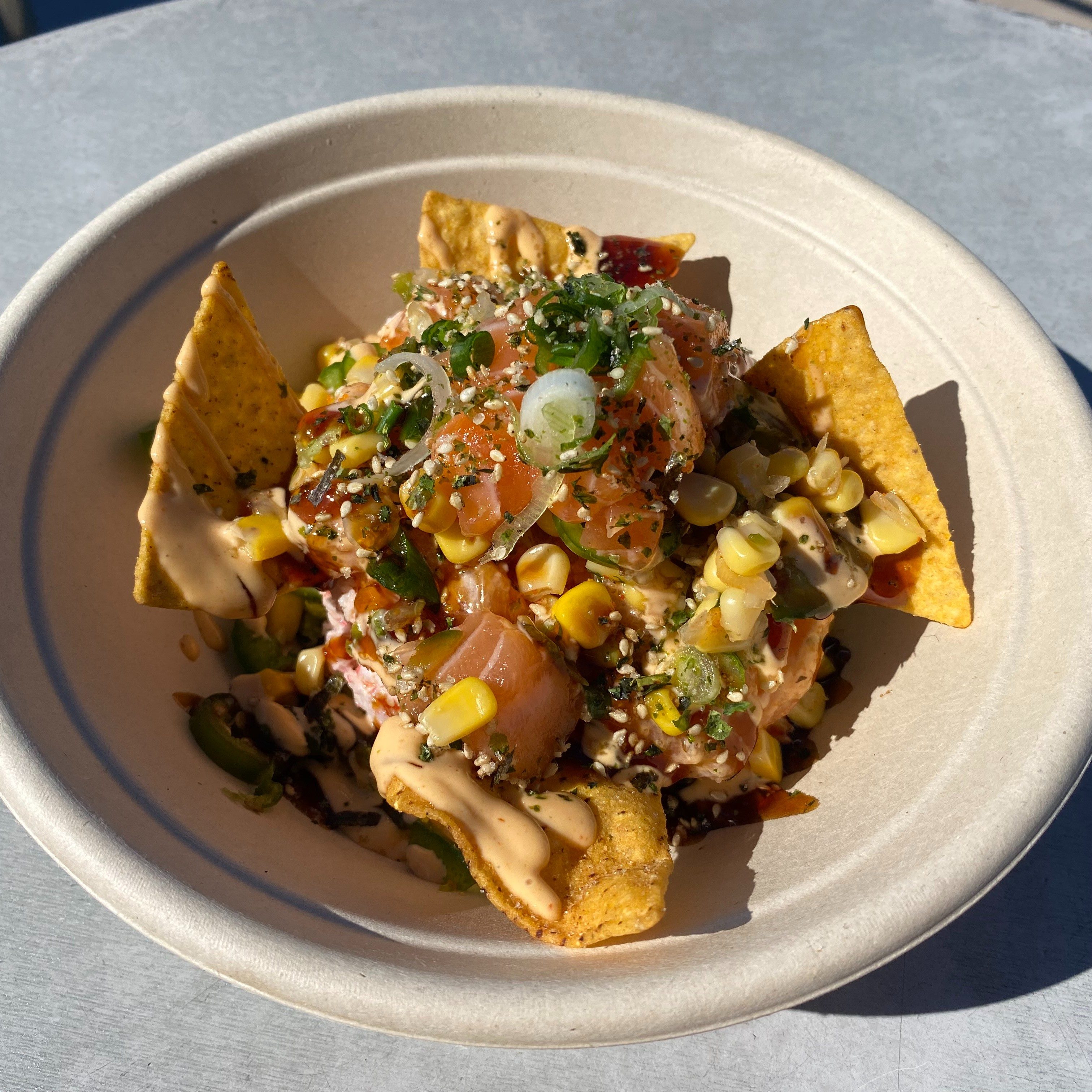Spicy Salmon Nachos.